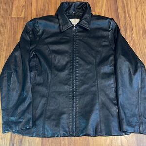 Worthington Leather Jacket Womens Petite Large Black Zip Up Nappa Coat Classic